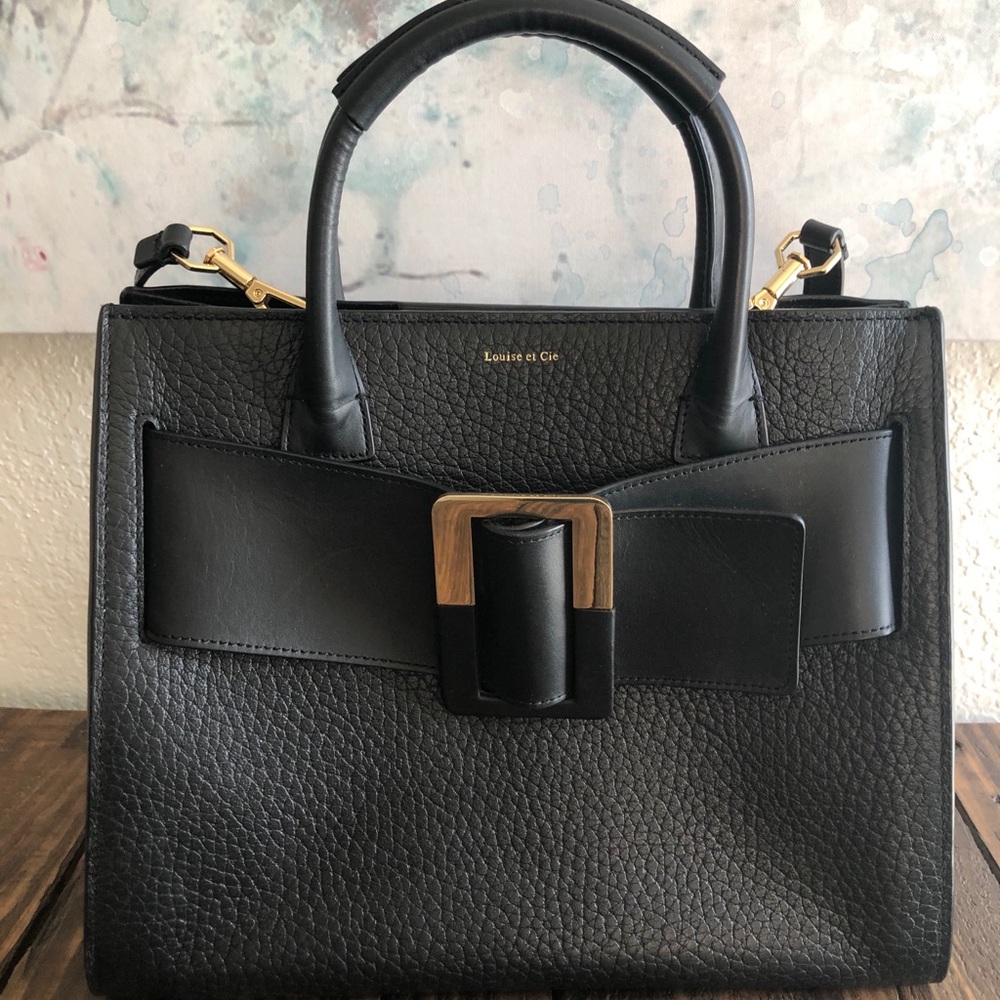 Louise et Cie Black Leather Handbag w/Gold Accents
